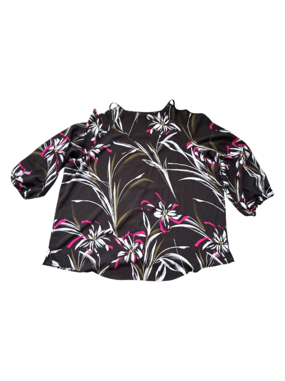 Jennifer Lopez Floral Cold Shoulder Blouse XXL Black Pink White Lightweight Top - Picture 4 of 4